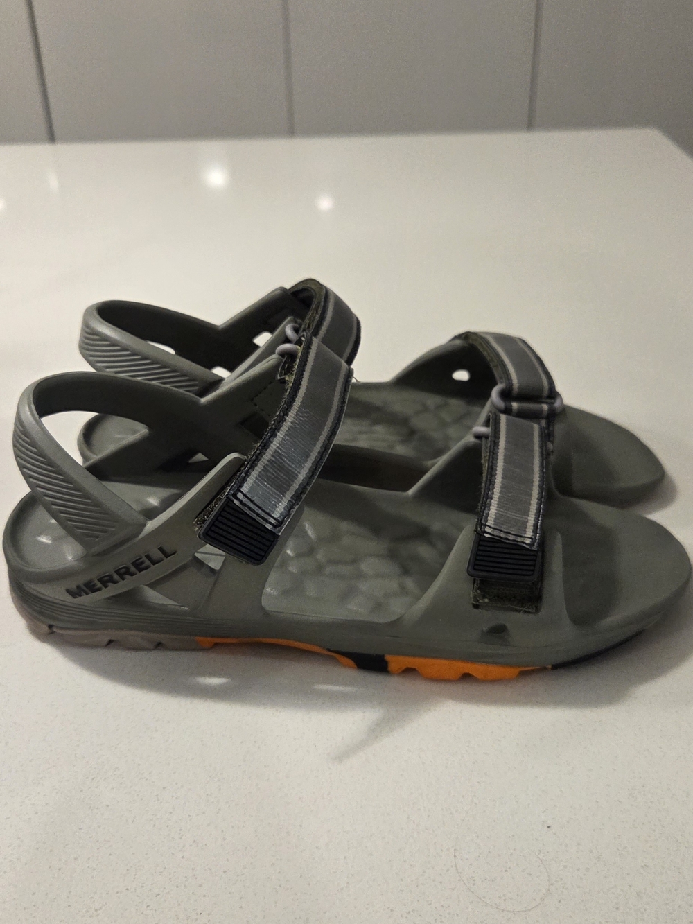 Merrell Gray Outdoor Sport Sandals with Orange Accents